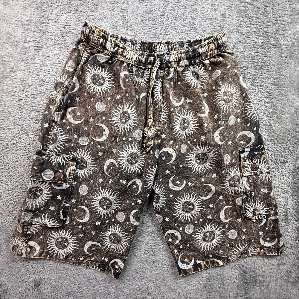 Rising International Boho Celestial Moon Stars Sun Shorts Cotton Nepal 30" Waist